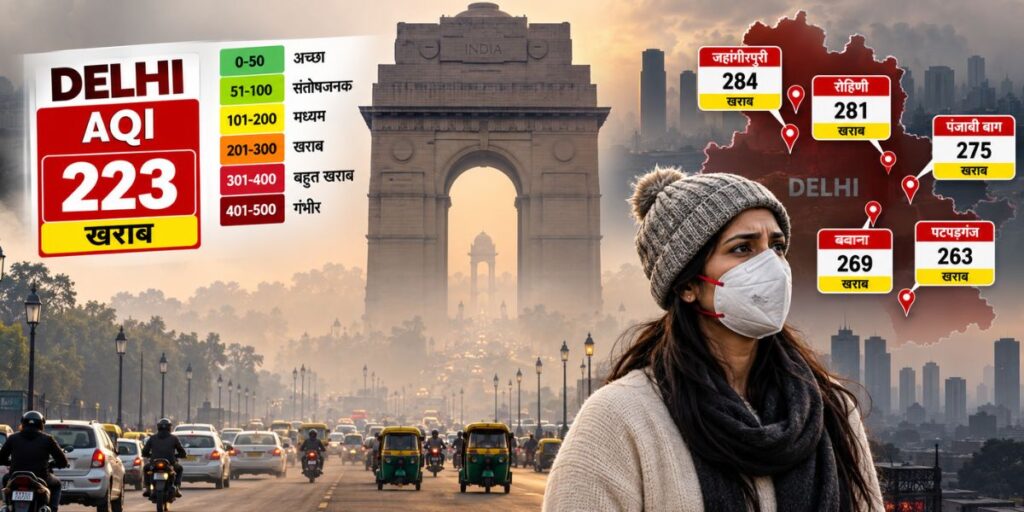 Delhi Air Quality: दिल्ली में प्रदूषण से राहत कितनी? AQI 223, कई इलाकों में हवा अब भी खराब