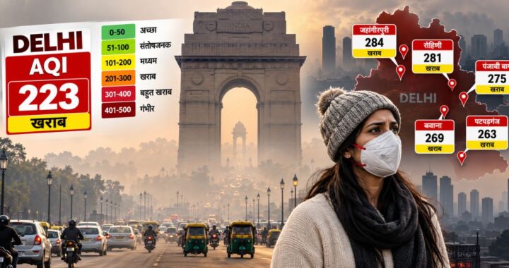 Delhi Air Quality Index: दिल्ली में प्रदूषण से राहत कितनी? AQI 223, कई इलाकों में हवा अब भी खराब 19 Delhi Air Quality: दिल्ली में प्रदूषण से राहत कितनी? AQI 223, कई इलाकों में हवा अब भी खराब