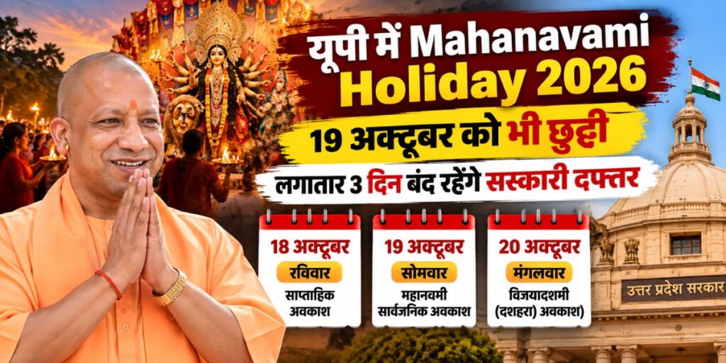 Mahanavami Holiday 2026: यूपी में लगातार तीन दिन कब रहेगी छुट्टी? 11 Mahanavami Holiday 2026: यूपी में 19 अक्टूबर को भी छुट्टी, लगातार 3 दिन बंद रहेंगे सरकारी दफ्तर